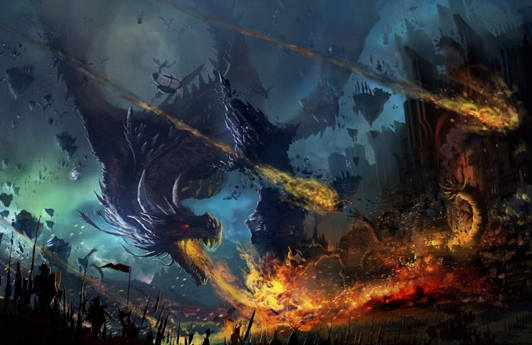 fantasy, Dragon, Battle HD Wallpaper Desktop Background