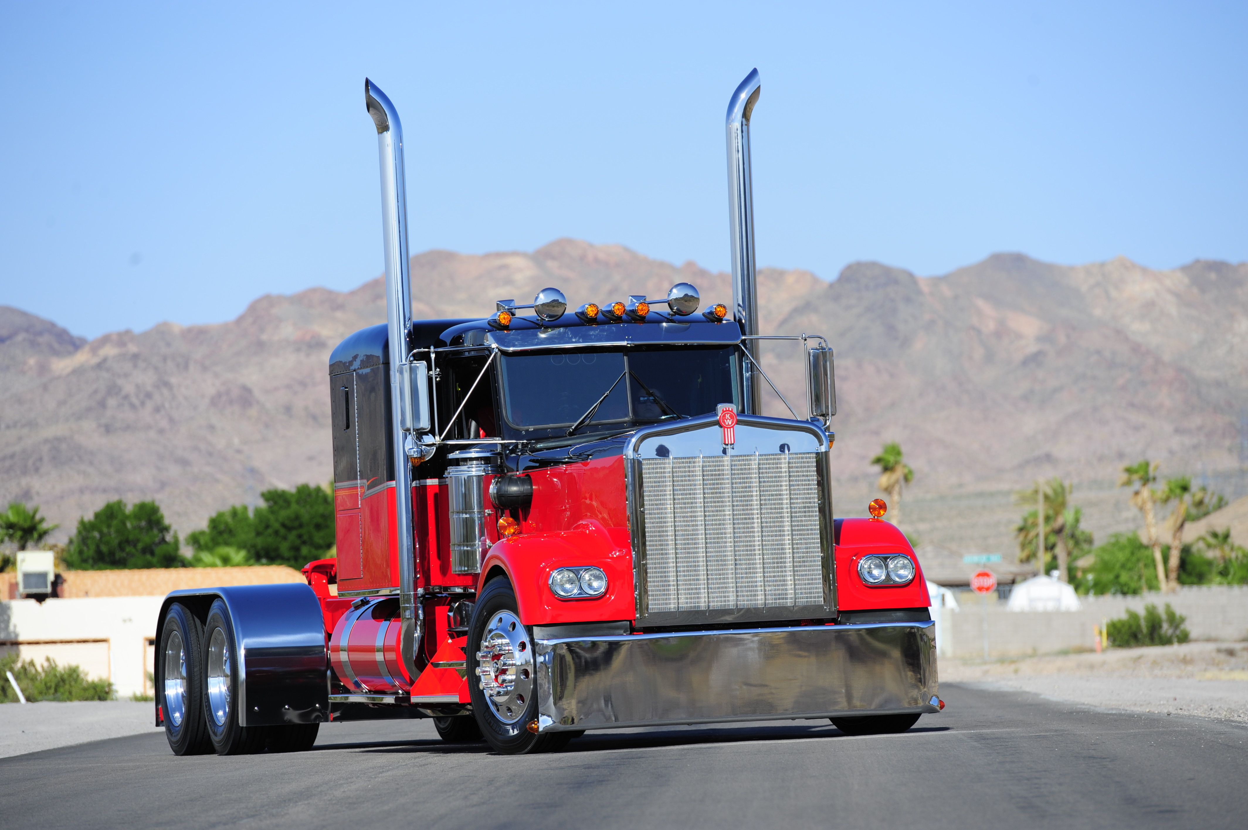 kenworth, Semi, Red, Stance, Roads Wallpaper