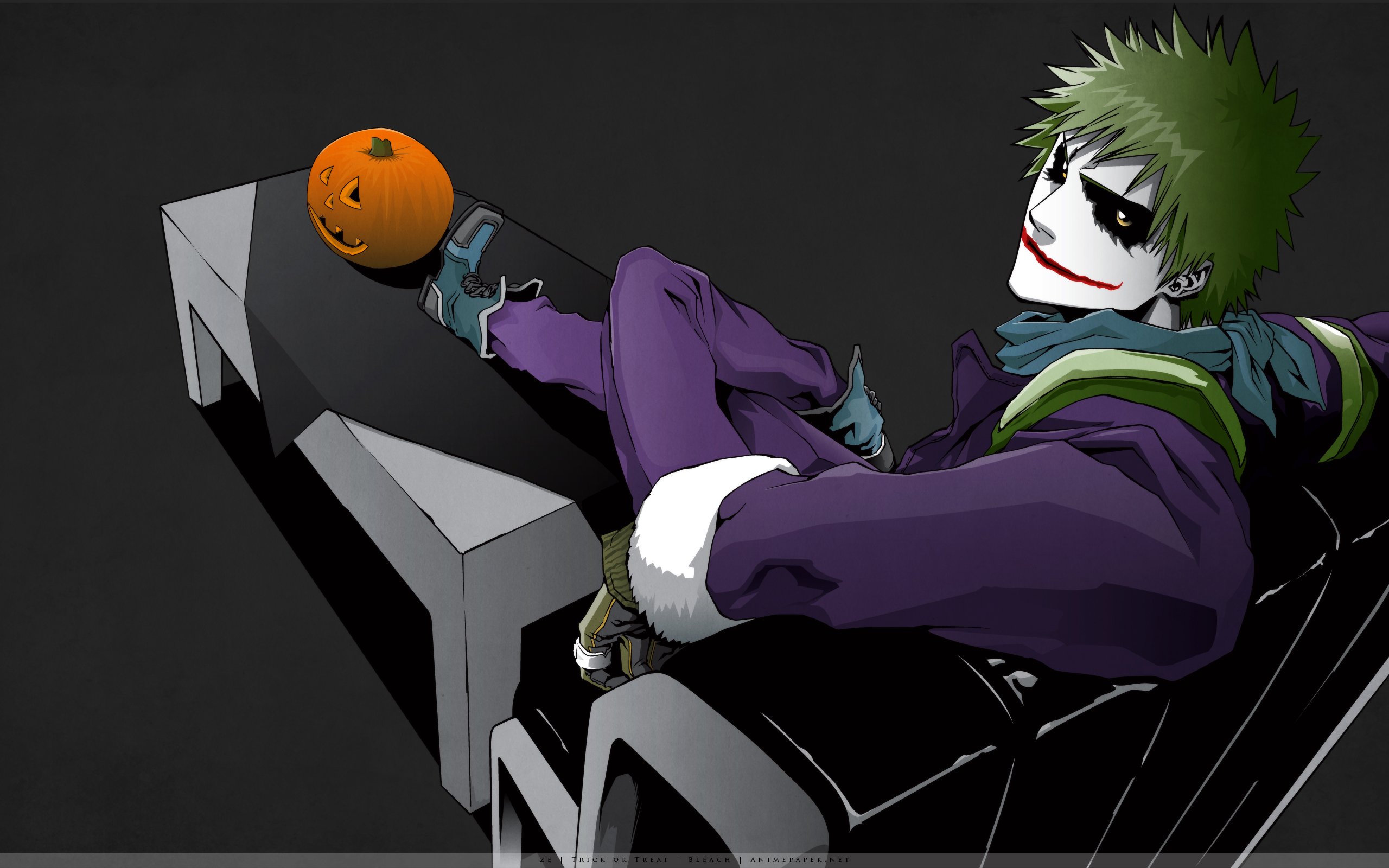 batman, Bleach, Kurosaki, Ichigo, The, Joker, Hollow, Ichigo, Crossovers, Simple, Background, Pumpkins Wallpaper