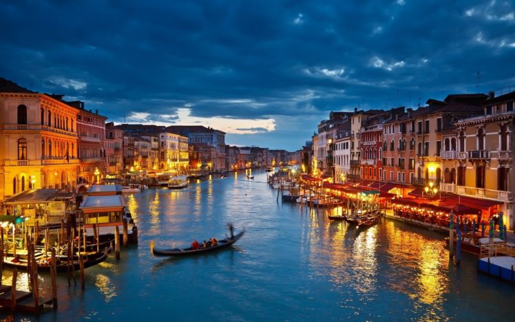 grand, Canal, At, Night,  , Venice HD Wallpaper Desktop Background