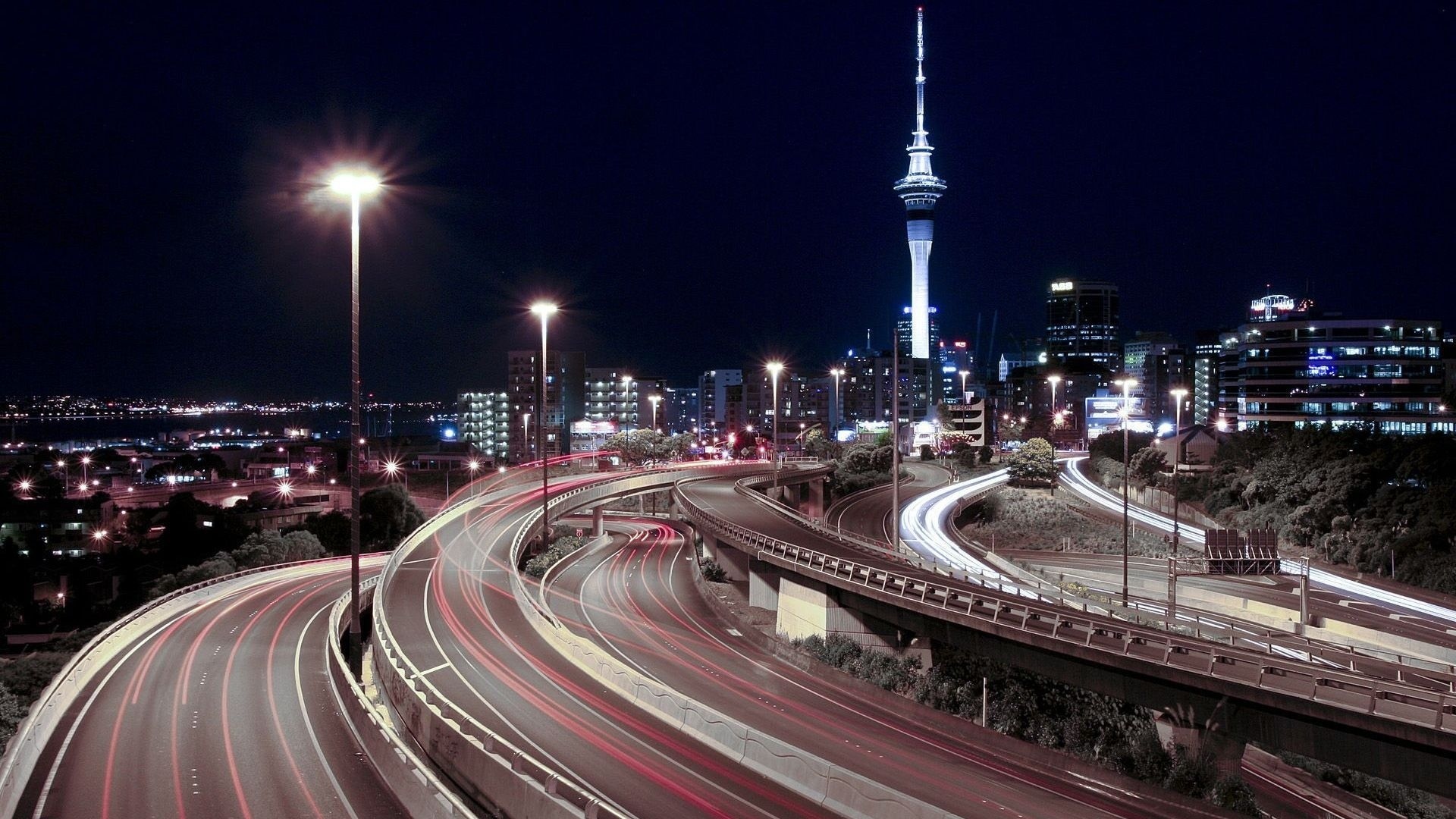 auckland, New, Zealand, Cities, Architecture, Freeway, Roads, Timelapse, Night, Lights, Buildings, Tower Wallpaper