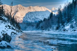 alaska, River, Winter, Mountain, Forest, Landscape