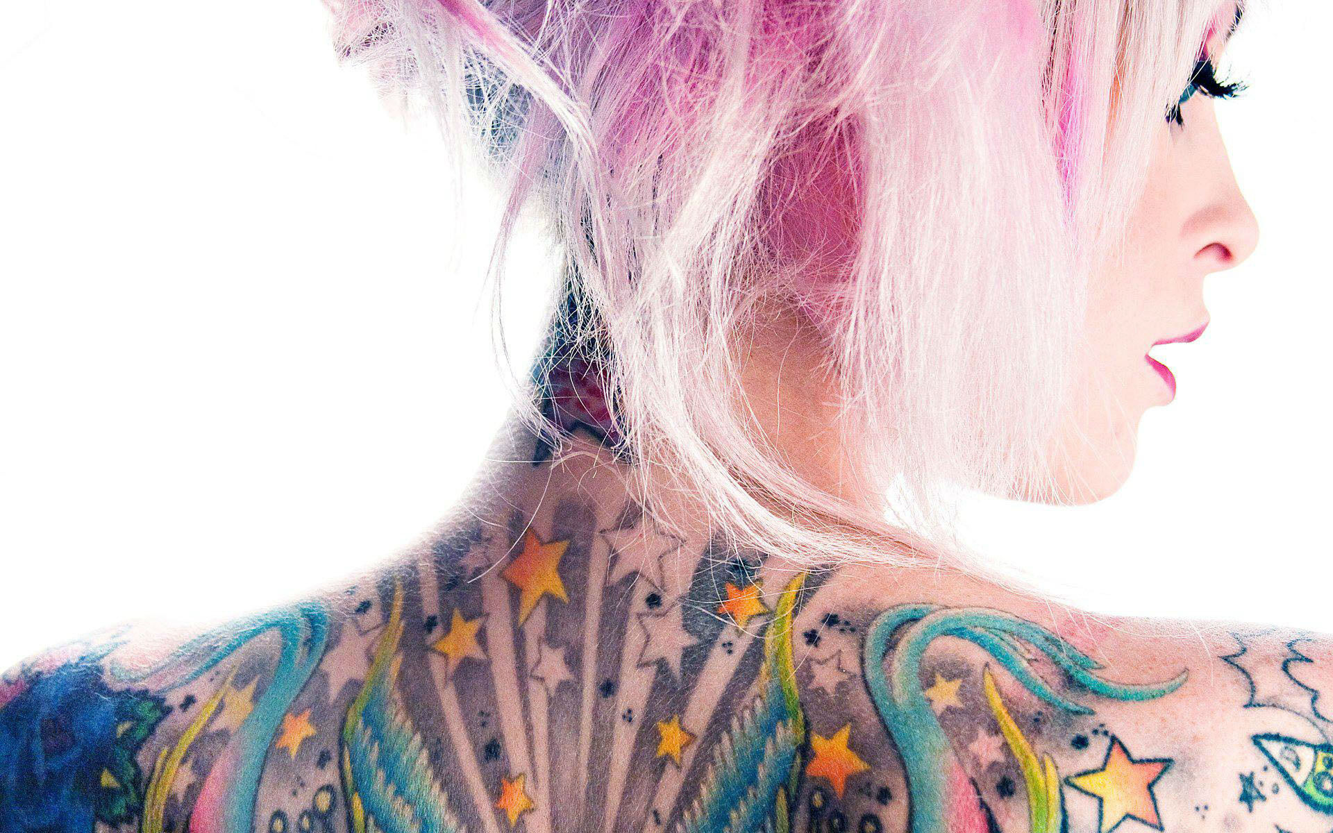 women, Glam, Model, Pink, Tattoo, Color, People, Stars, Face Wallpaper