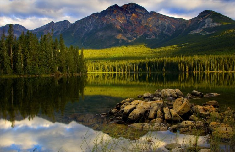 canada, Lake, Mountains, Landscape, Forest, Reflection HD Wallpaper Desktop Background