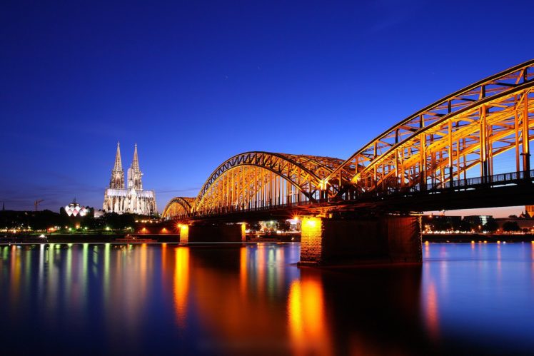 cologne, Cathedral, At, Twilight, Germany, Bridge, Reflection HD Wallpaper Desktop Background