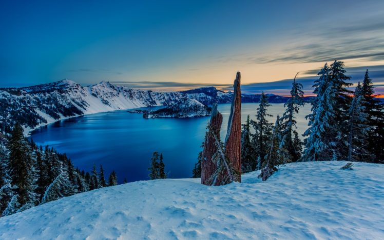 crater, Lake, Oregon, Lake, Mountains, Sunset, Landscape HD Wallpaper Desktop Background