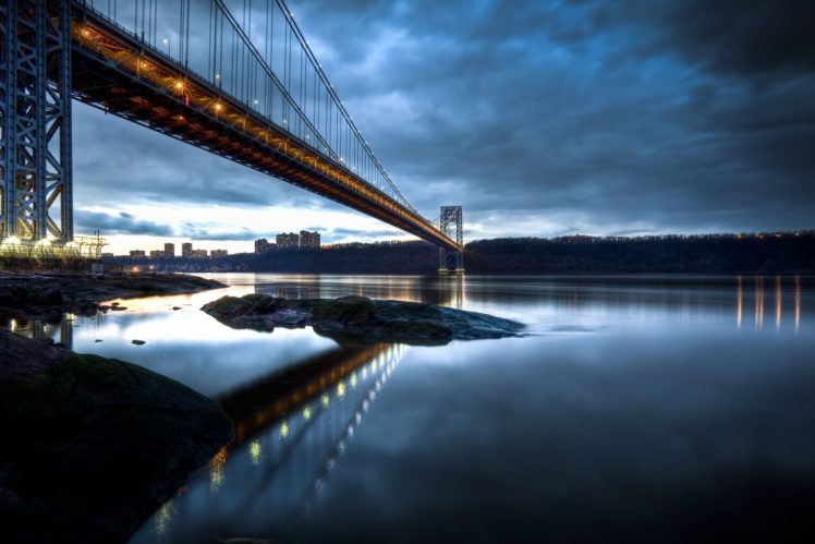 george, Washington, Bridge, Manhattan, New, Jersey, Hudson, River, Reflection HD Wallpaper Desktop Background