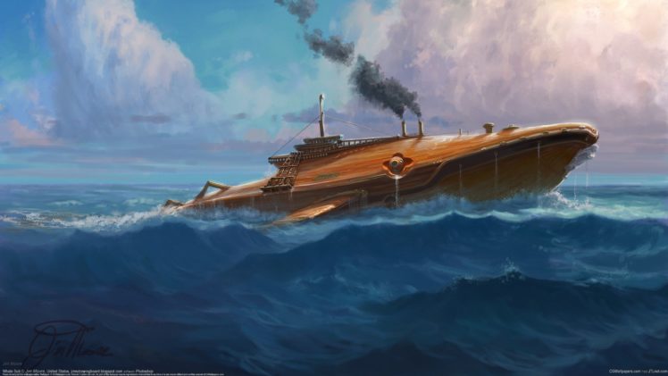 jim, Moore, Submarine, Sea, Whale, Ocean HD Wallpaper Desktop Background