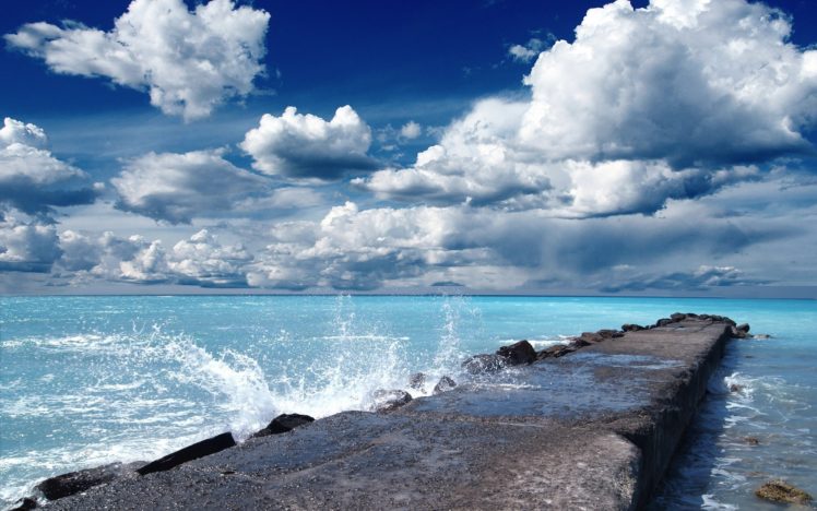 landscape, Bridge, Ocean, Sea, Beauty, Sky, Clouds, Water, Spray, Wave HD Wallpaper Desktop Background