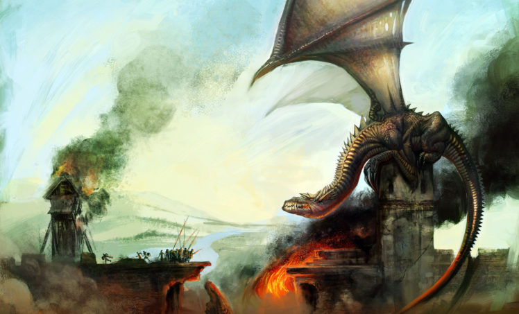 fantasy, Dragon, Castle, Fire HD Wallpaper Desktop Background