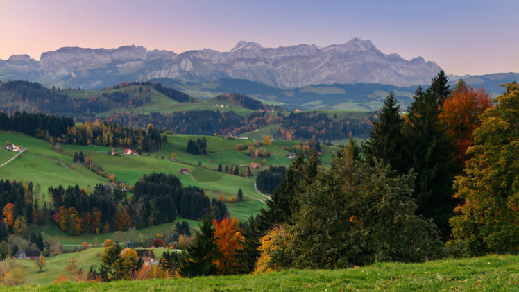 hills, Autumn, Fall, Trees, Mountains, Sky HD Wallpaper Desktop Background