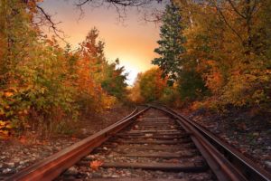 landscapes, Nature, Trees, Autumn, Skylines, Railroad, Tracks