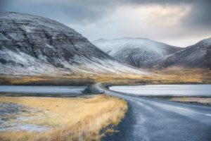 mountain, Road, Clouds, Landscape, Lake, River, Winter, Frost