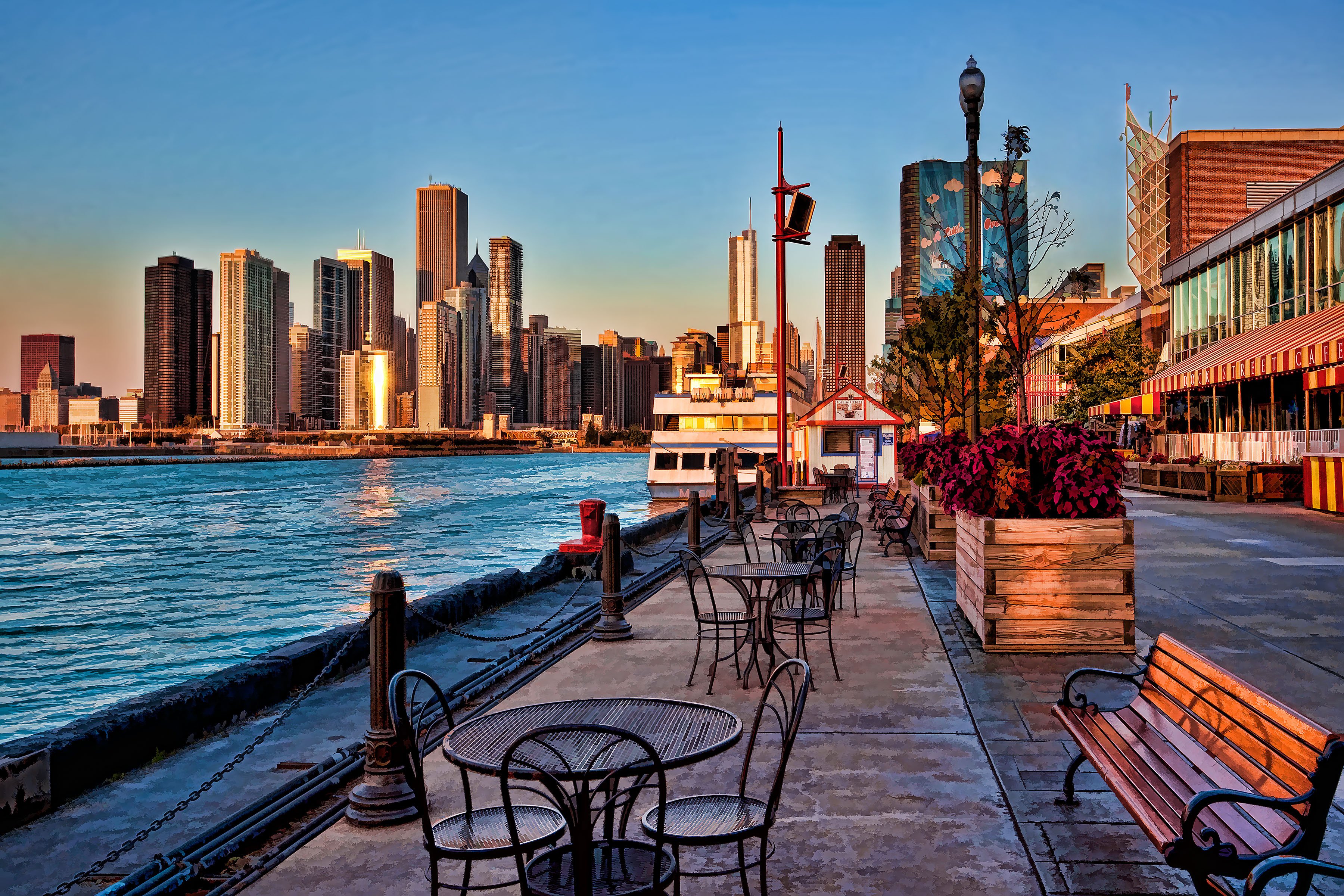 navy, Pier, Sunrise, Chicago Wallpaper