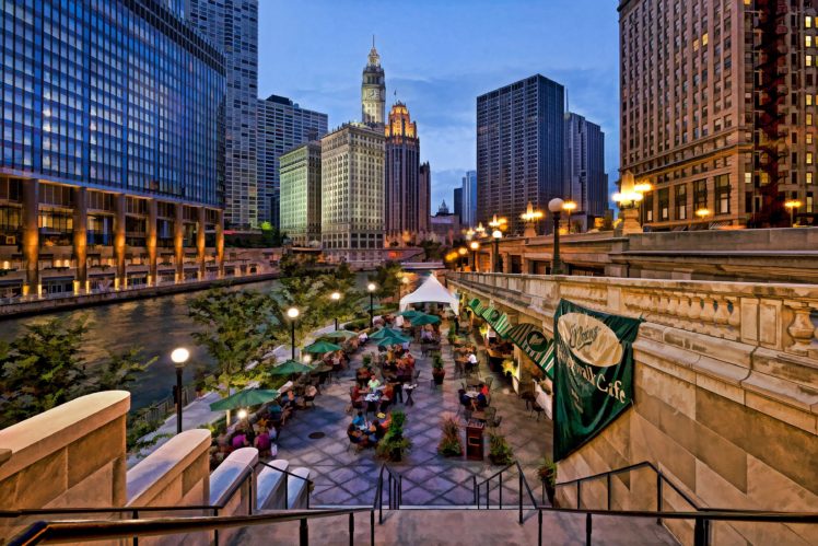 riverside, Restaurant, Along, Chicago, Usa HD Wallpaper Desktop Background