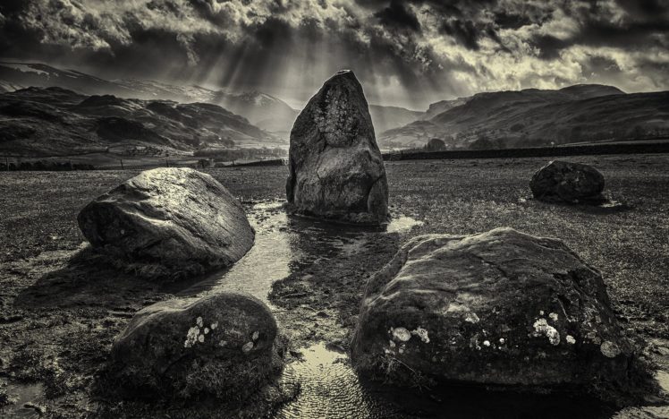 rocks, Stones, Bw, Sunlight HD Wallpaper Desktop Background