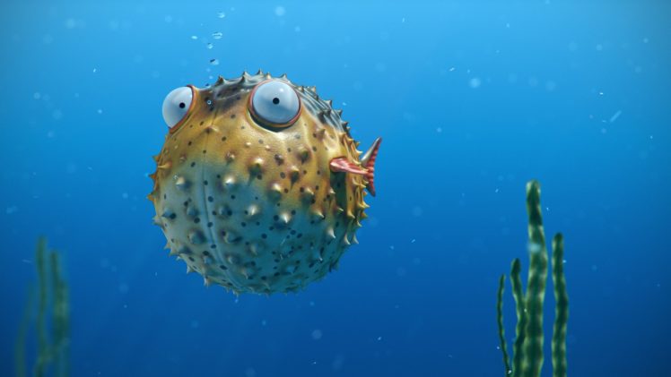 sea, Bubbles, Spikes, Eye, Ball, Fish, Ocean, Underwater HD Wallpaper Desktop Background