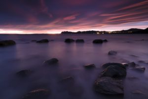 sea, Rocks, Sunset