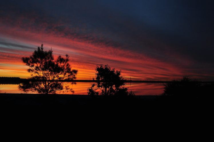 sunset, Trees, Dusk, Lake, Silhouette HD Wallpaper Desktop Background