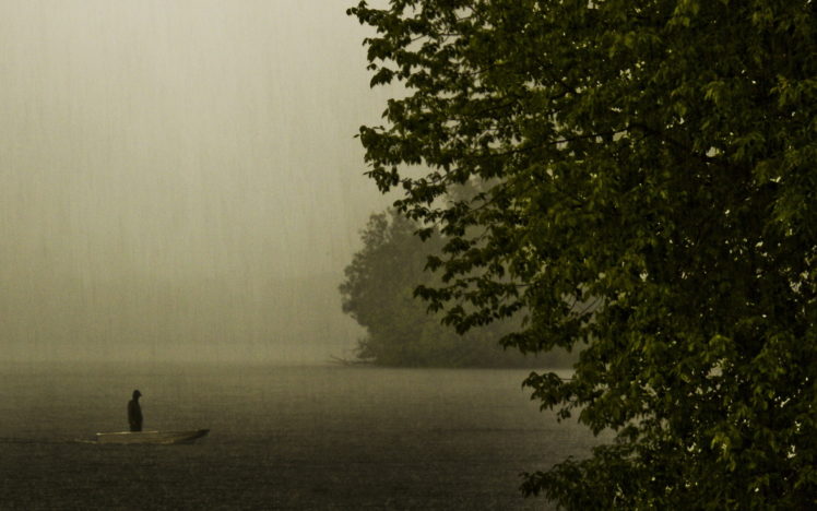 lakes, Mood, Situation, People, Storm, Rain, Drops, Trees, Dark, Boats HD Wallpaper Desktop Background