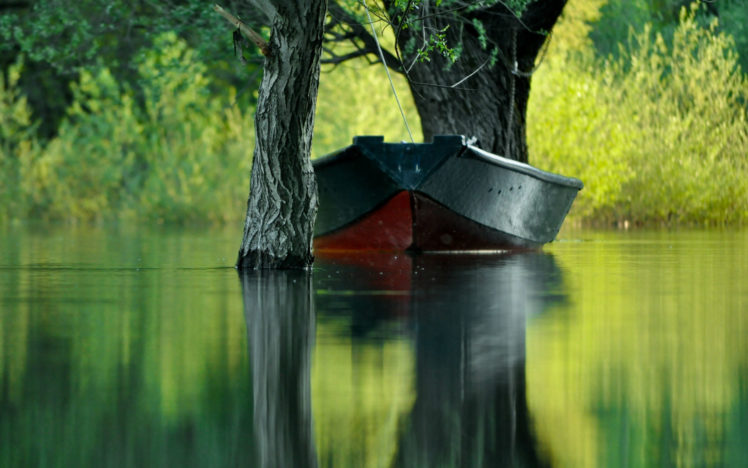 boats, River, Lake, Water, Flood, Mood, Trees HD Wallpaper Desktop Background