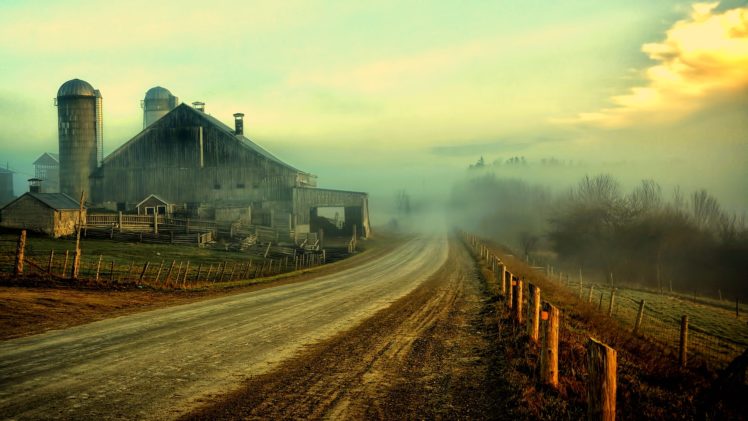 nature, Landscapes, Farm, Rustic, Roads, Fence, Sky, Clouds, Houses, Barn, Farm HD Wallpaper Desktop Background