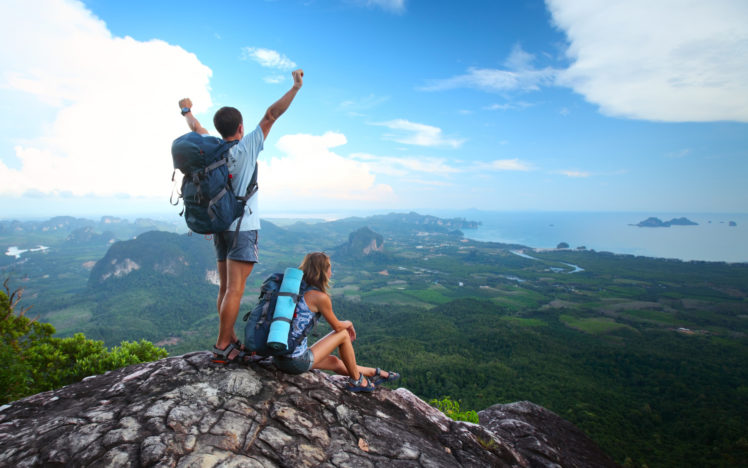 hiking, People, Men, Women, Landscapes, Scenic, Mountains, Sky, Clouds, Mood HD Wallpaper Desktop Background