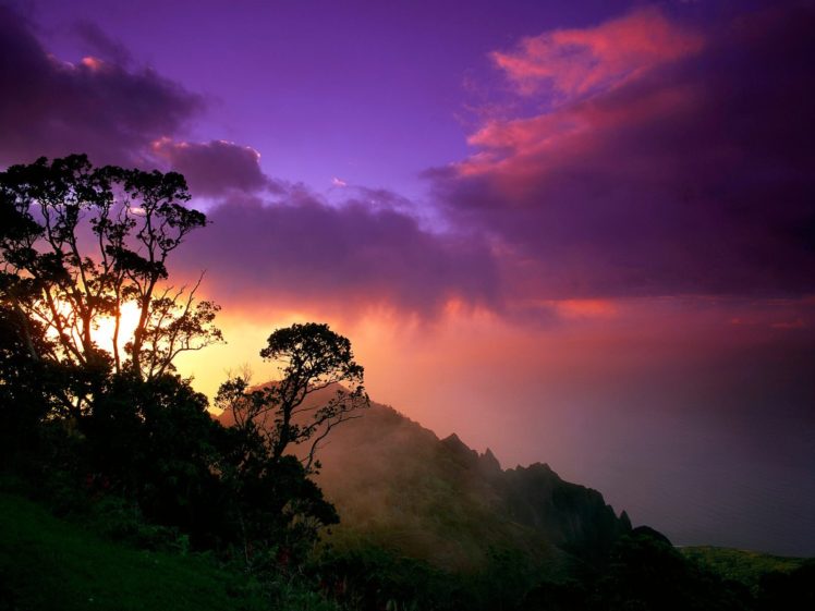 sunset, Mountains, Clouds, Landscapes, Forests HD Wallpaper Desktop Background