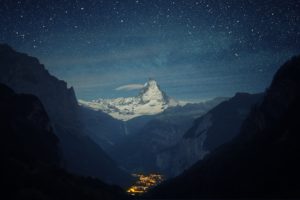 mountains, Landscapes, Nature, Snow, Night, Lights, Stars, Valleys, Europe, Switzerland