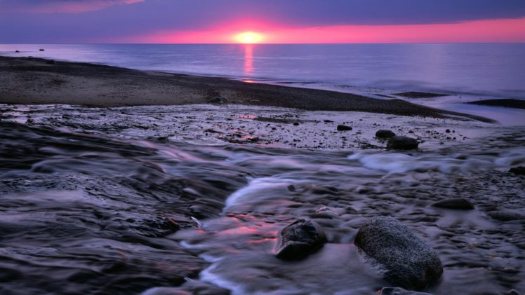 light, Sunset, Landscapes, Nature, Rocks, National, Michigan, Lake, Superior HD Wallpaper Desktop Background