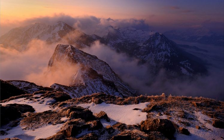 mountains, Clouds, Landscapes, Winter HD Wallpaper Desktop Background