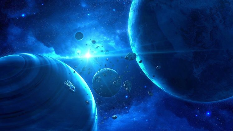 blue, Outer, Space, Planets, Asteroids, Qauz HD Wallpaper Desktop Background