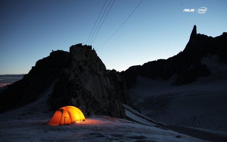 mountains, Snow, Journey, Asus, Intel, Camping, Tent HD Wallpaper Desktop Background
