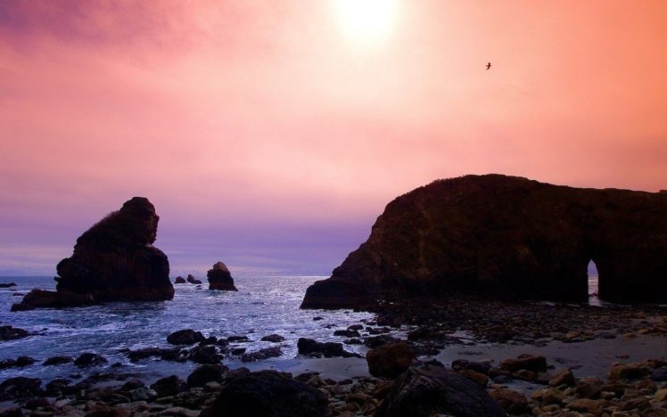 sunset, Rocks, Shore HD Wallpaper Desktop Background