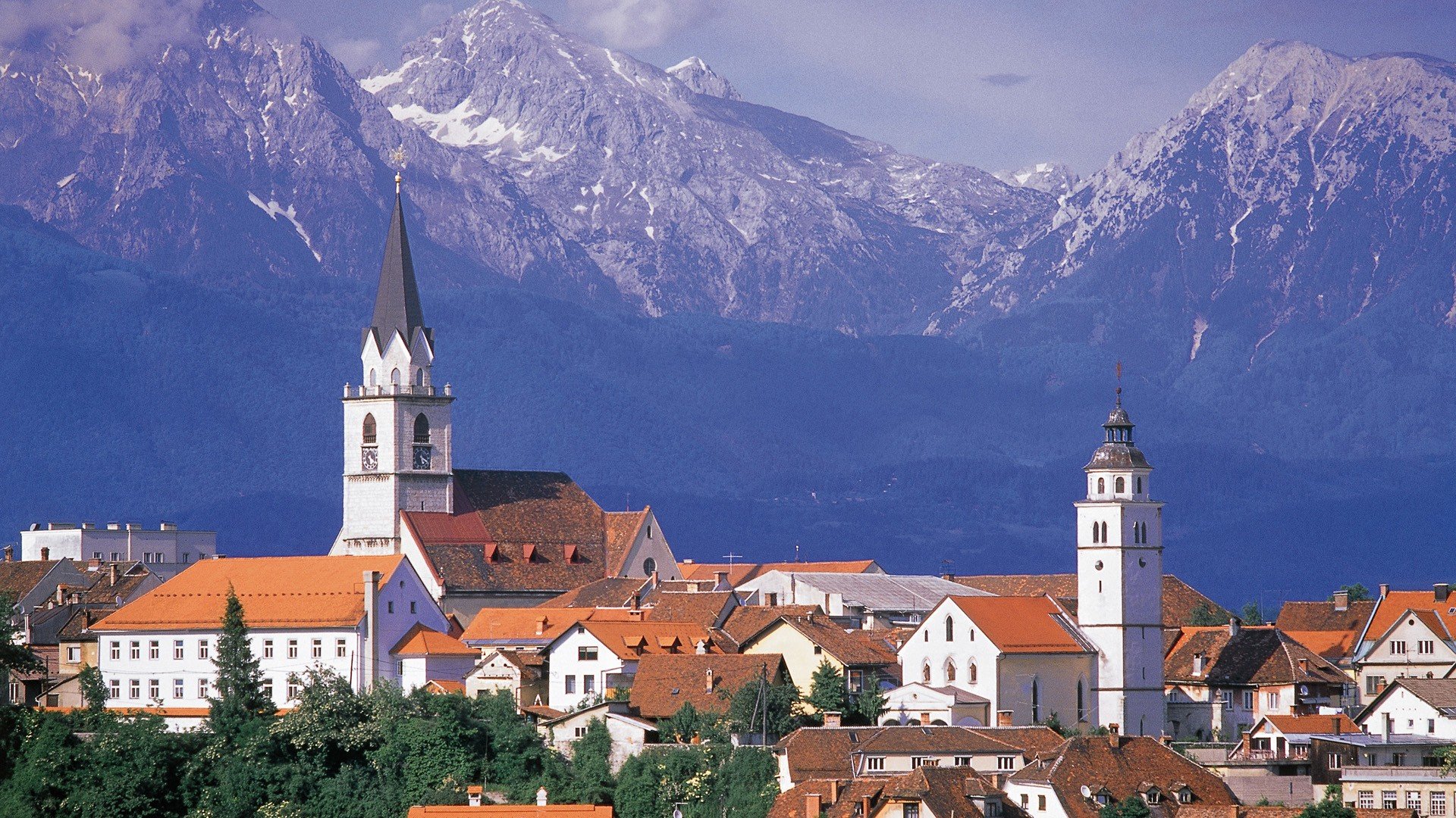 mountains, Houses, Towns, Churches, Slovenia Wallpaper