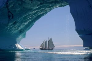 icebergs, Sailboats, Greenland, Sea