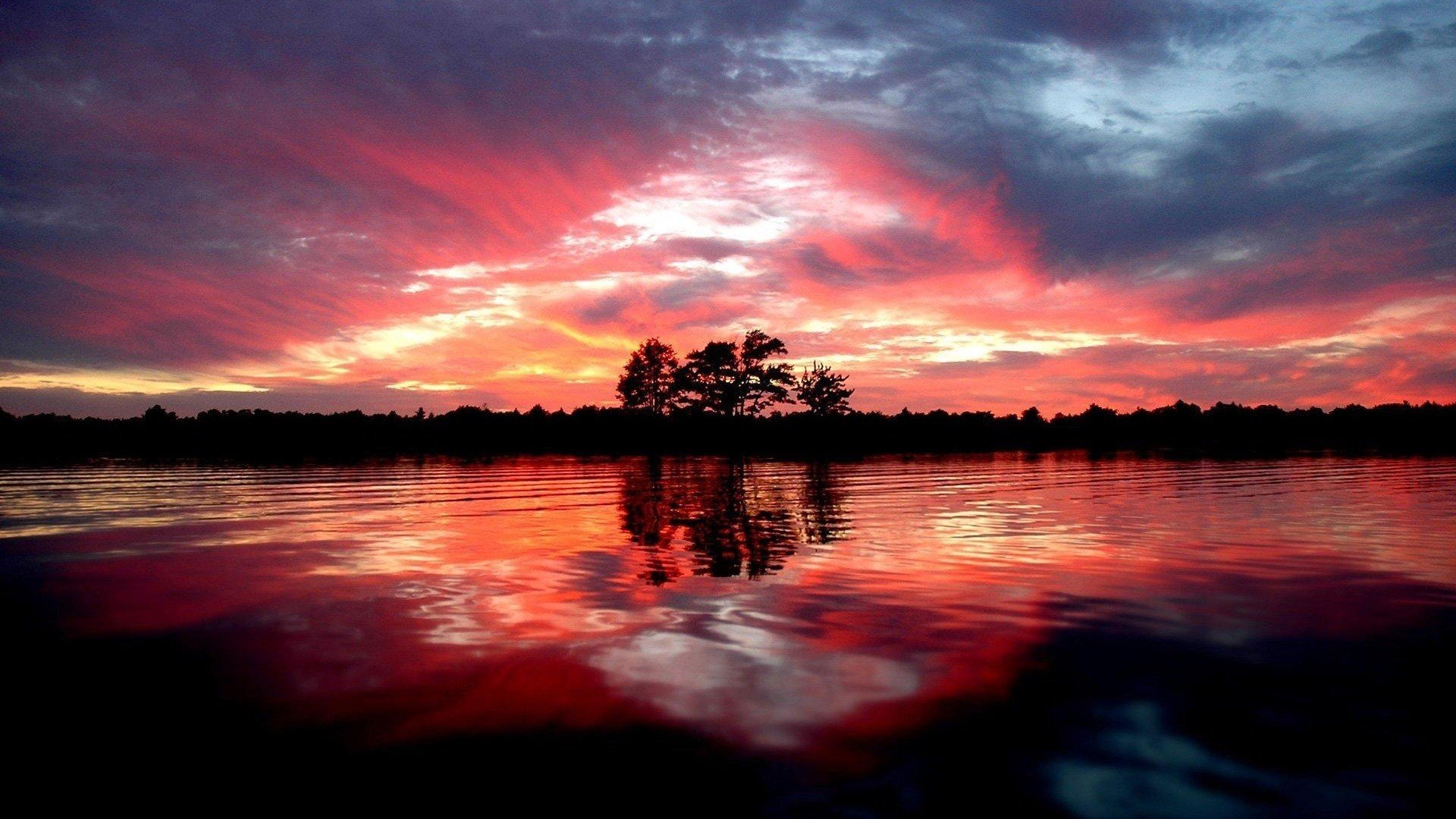 sunset, Clouds, Landscapes, Trees, Dawn, Silhouettes, Scenic Wallpaper