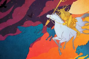 blue, White, Yellow, Pink, Birds, Purple, Horses, Odin, Wolves