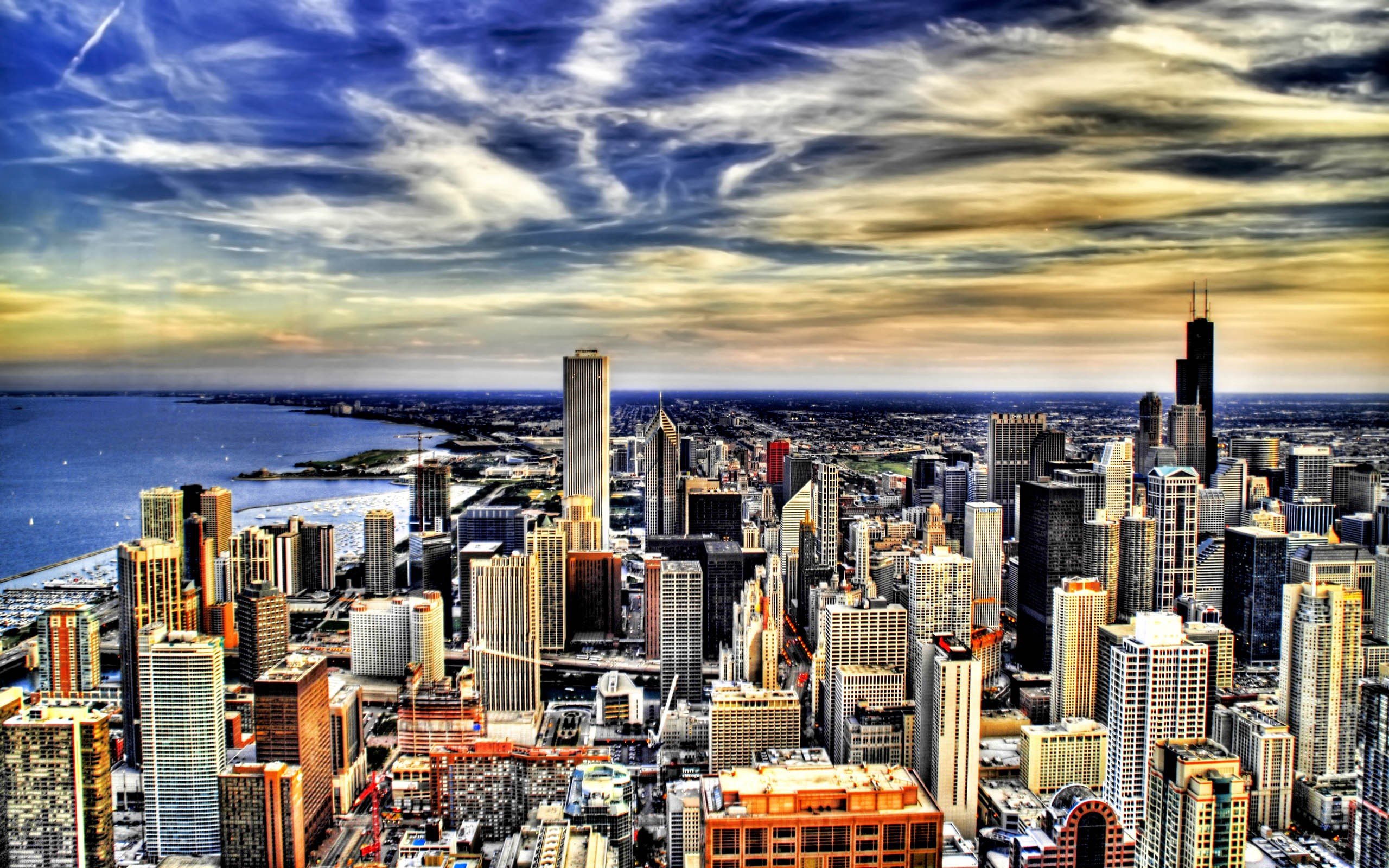 sunset, Ocean, Cityscapes, Skylines, Chicago, Buildings, Skyscrapers, Hdr, Photography, Beaches Wallpaper