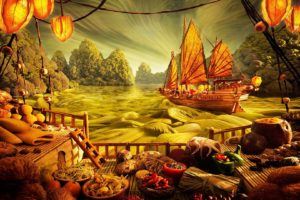 fantasy, Ships, Game, Art, Asian, Oriental