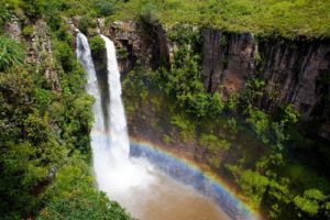 nature, Trees, Rainbows, Waterfalls