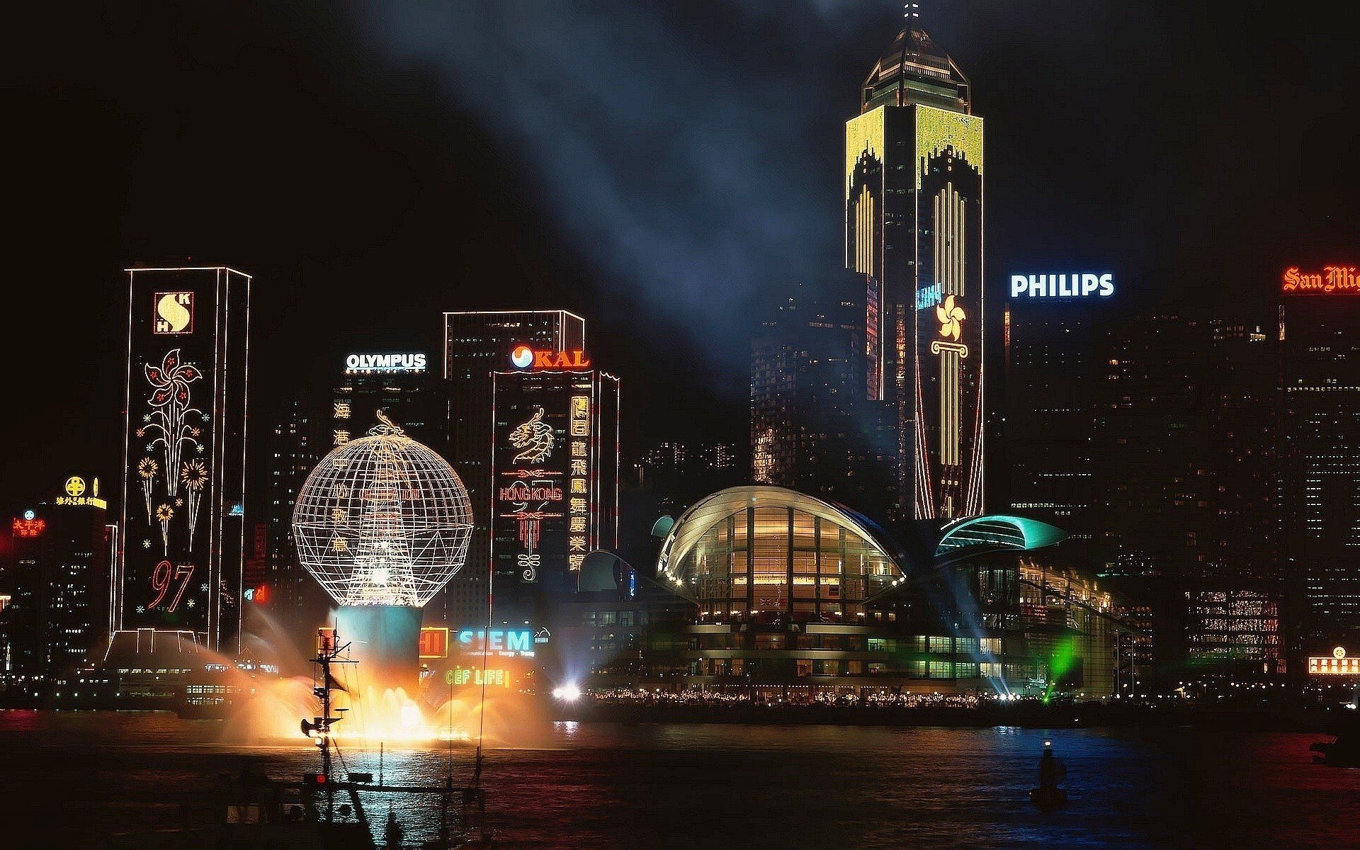 water, Cityscapes, Night, Hong, Kong, Logos, Cities, Olympus, Philips, Man made Wallpaper