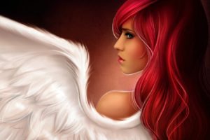 women, Redheads, Illustrations, Angel, Wings