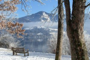 mountains, Landscapes, Nature, Winter, Snow, Trees, Bench