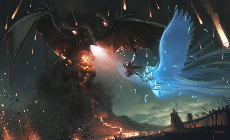 angels, Dragons, Battles HD Wallpaper Desktop Background