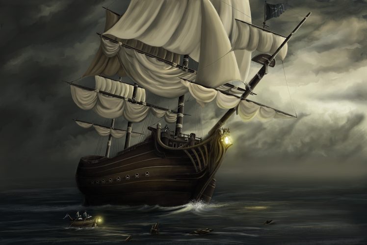 fantasy, Ship, Art, Storm, Ocean HD Wallpaper Desktop Background