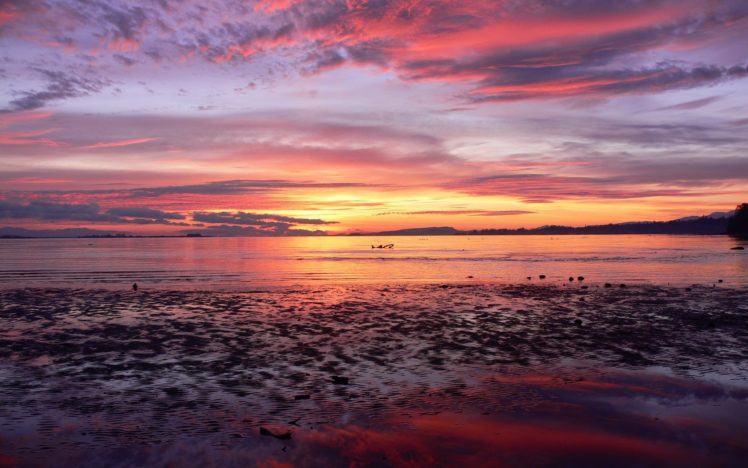 water, Sunset, Ocean, Clouds, Landscapes, Outdoors, Sea HD Wallpaper Desktop Background