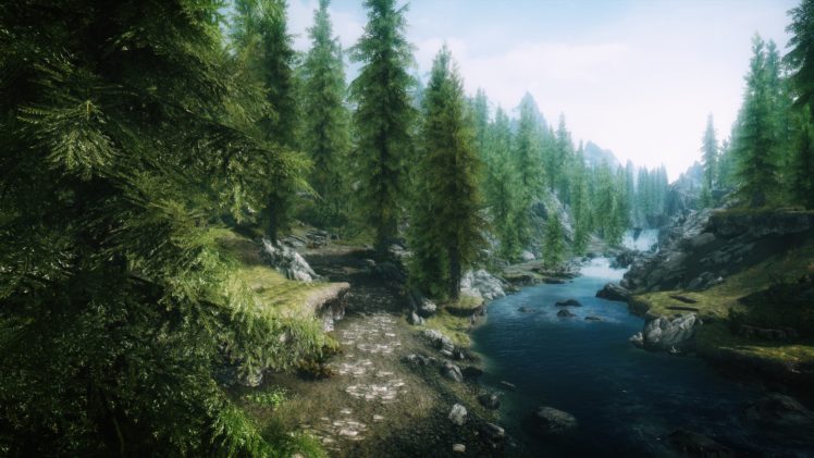 video, Games, Landscapes, Nature, Trees, Forests, Rivers, The, Elder, Scrolls, V , Skyrim HD Wallpaper Desktop Background