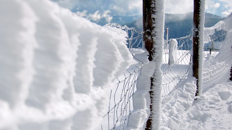 close up, Snow, Fences, Chain, Link, Fence HD Wallpaper Desktop Background