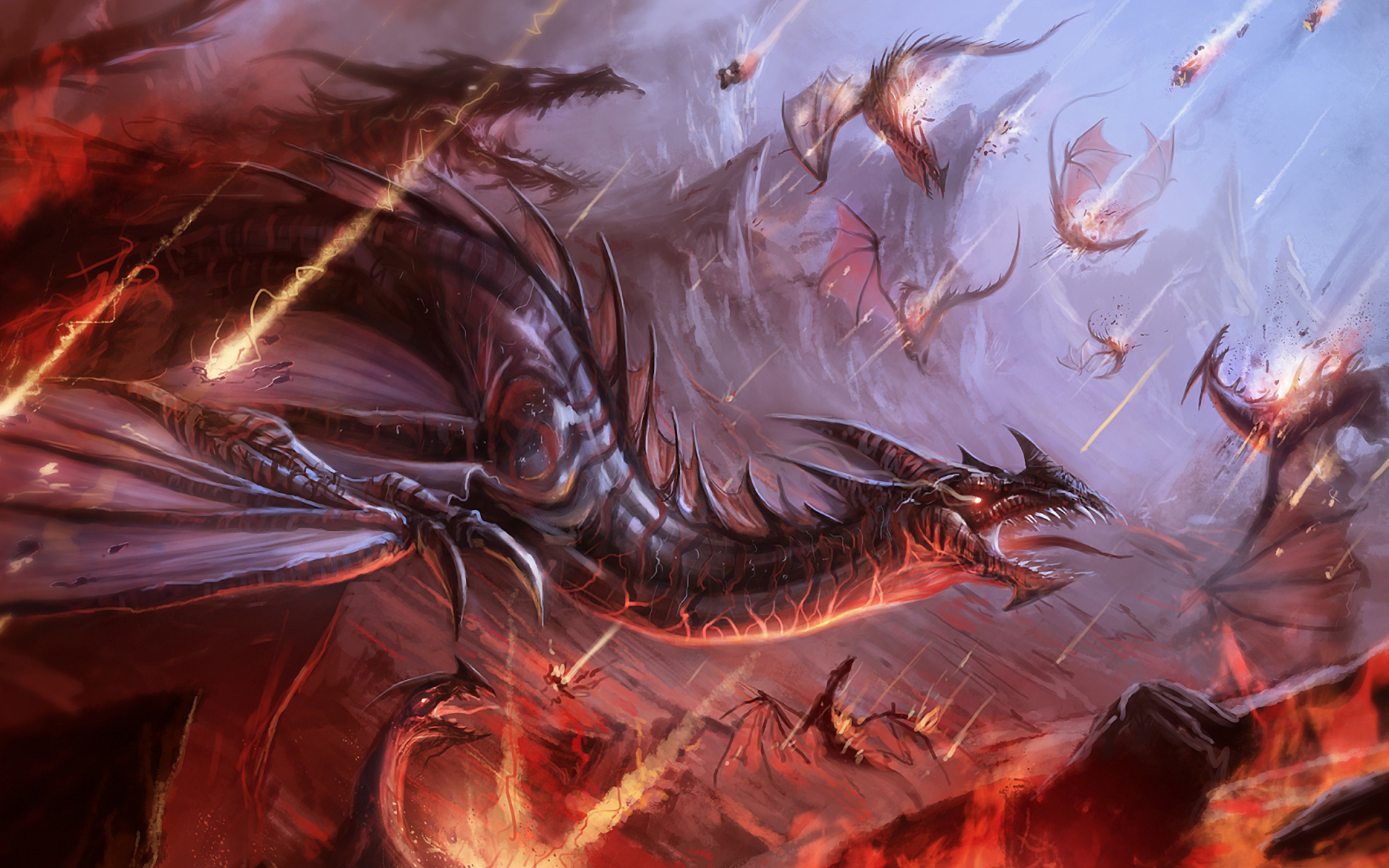 fantasy, Dragons, Art, Fire, Battle Wallpaper